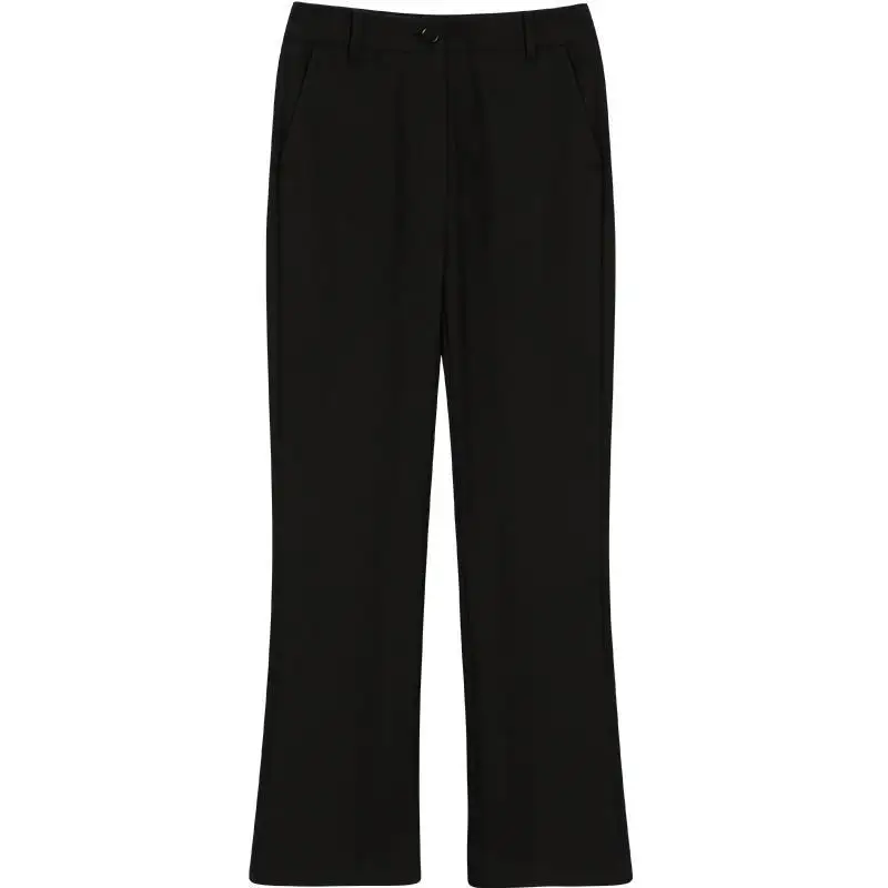 百搭時髦高腰顯瘦 彈力微喇 顯瘦 親膚 通勤 黑色 九分 休閒喇叭褲