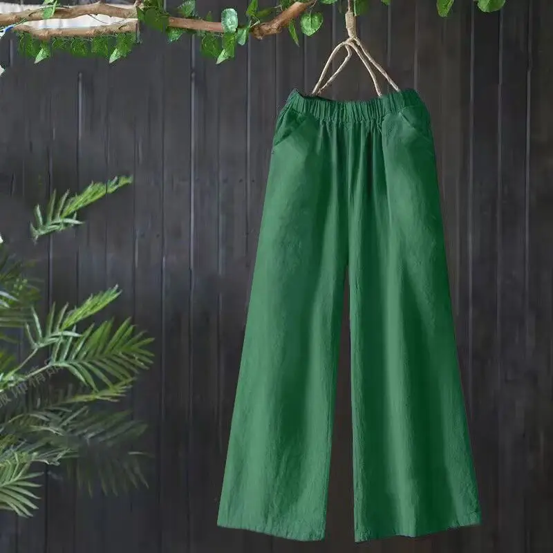 棉麻寬褲 夏季透氣舒適 薄寬腿褲 媽媽寬鬆大碼休閒褲