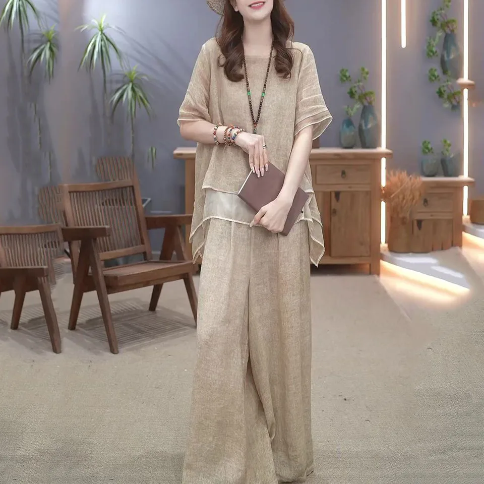 【單品可選】文藝復古天絲棉麻套裝 民族風寬鬆顯瘦遮肚氣質兩件套