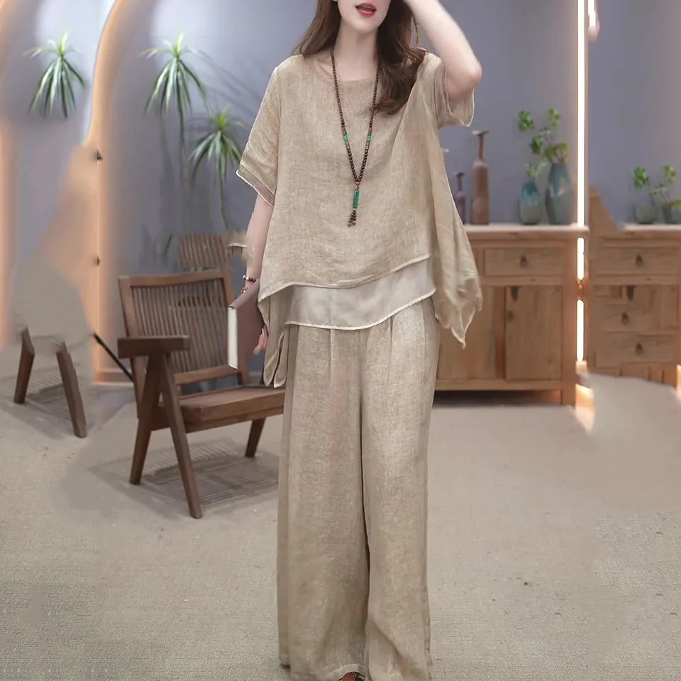 【單品可選】文藝復古天絲棉麻套裝 民族風寬鬆顯瘦遮肚氣質兩件套
