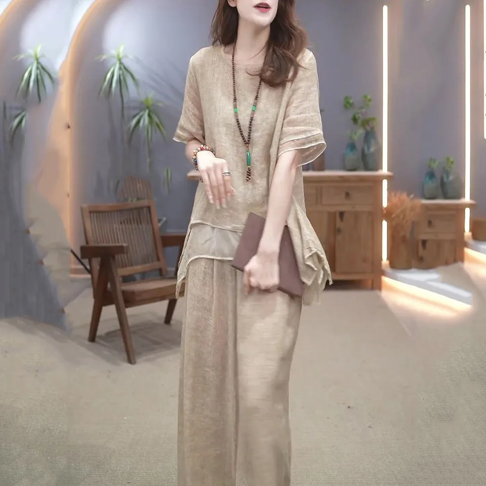 【單品可選】文藝復古天絲棉麻套裝 民族風寬鬆顯瘦遮肚氣質兩件套