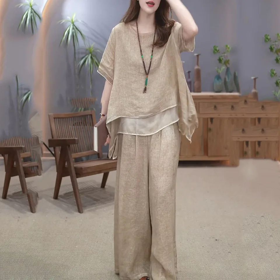 【單品可選】文藝復古天絲棉麻套裝 民族風寬鬆顯瘦遮肚氣質兩件套