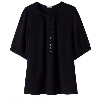 韓版圓領雪紡中長款七分袖 上衣寬鬆休閒減齡T