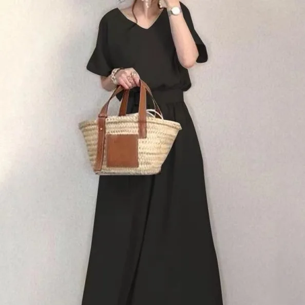 顯瘦洋裝 氣質通勤 收腰純色 淑女 長裙 洋裝