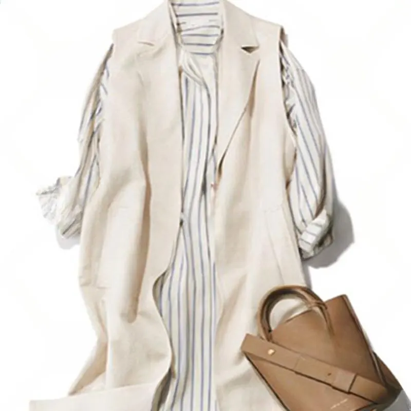 日係商務風 中長 馬甲 +洋裝 條紋 襯衫 洋裝 套裝