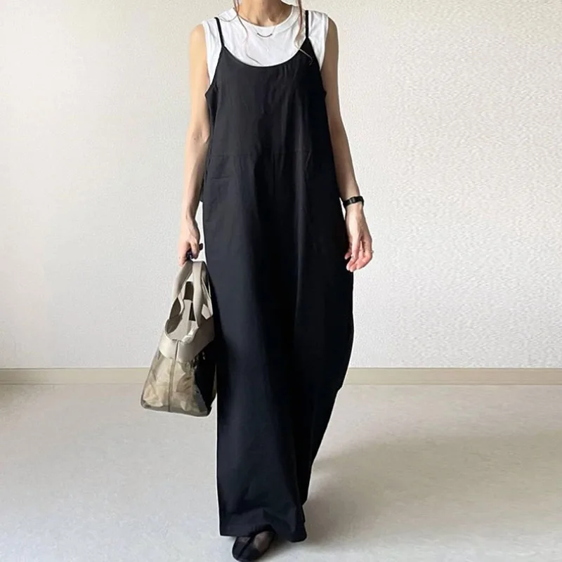 日系 時尚 时髦率性 視覺顯瘦 拼接 壓褶 休閒 吊帶褲