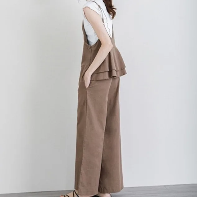 日系 時尚 时髦率性 視覺顯瘦 拼接 壓褶 休閒 吊帶褲