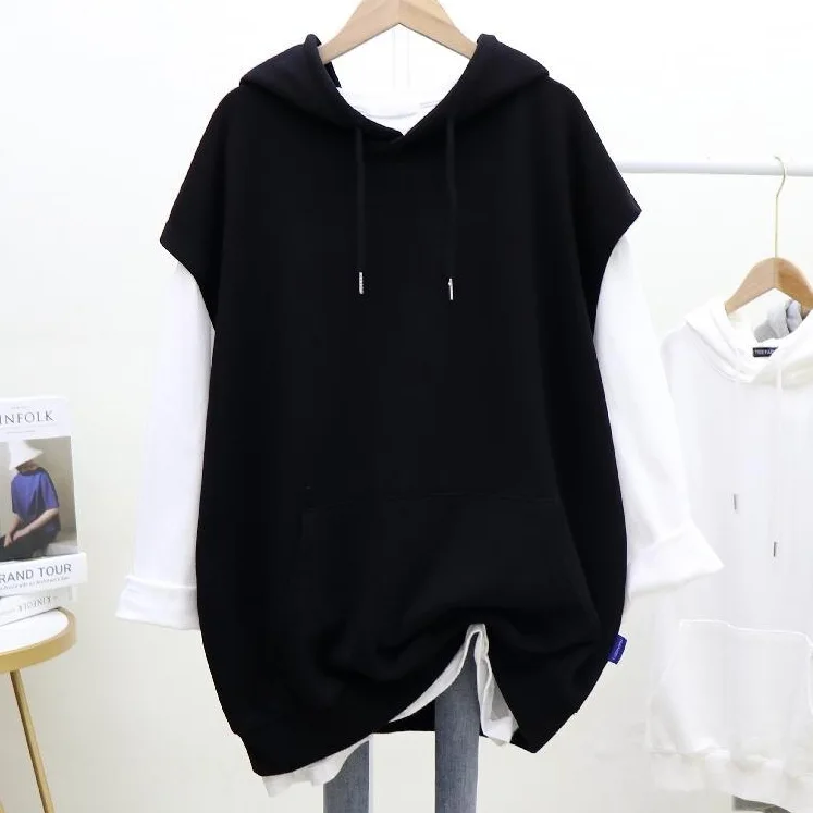 自訂 純色簡約中長款無袖外套ins連帽馬甲大學T