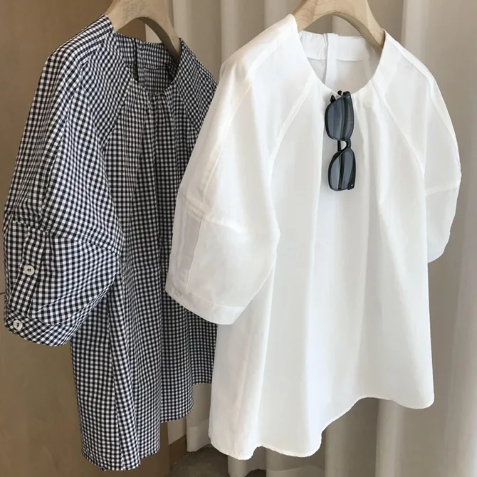 設計感 減齡 寬鬆 五分袖 上衣 襯衫 白色襯衫