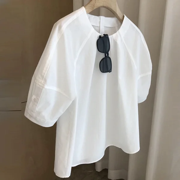 設計感 減齡 寬鬆 五分袖 上衣 襯衫 白色襯衫