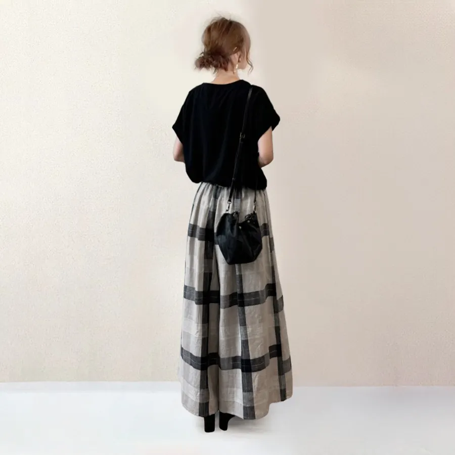 休閑套裝 格子寬褲套裝 短袖套裝 圓領短袖+闊腿褲兩件套