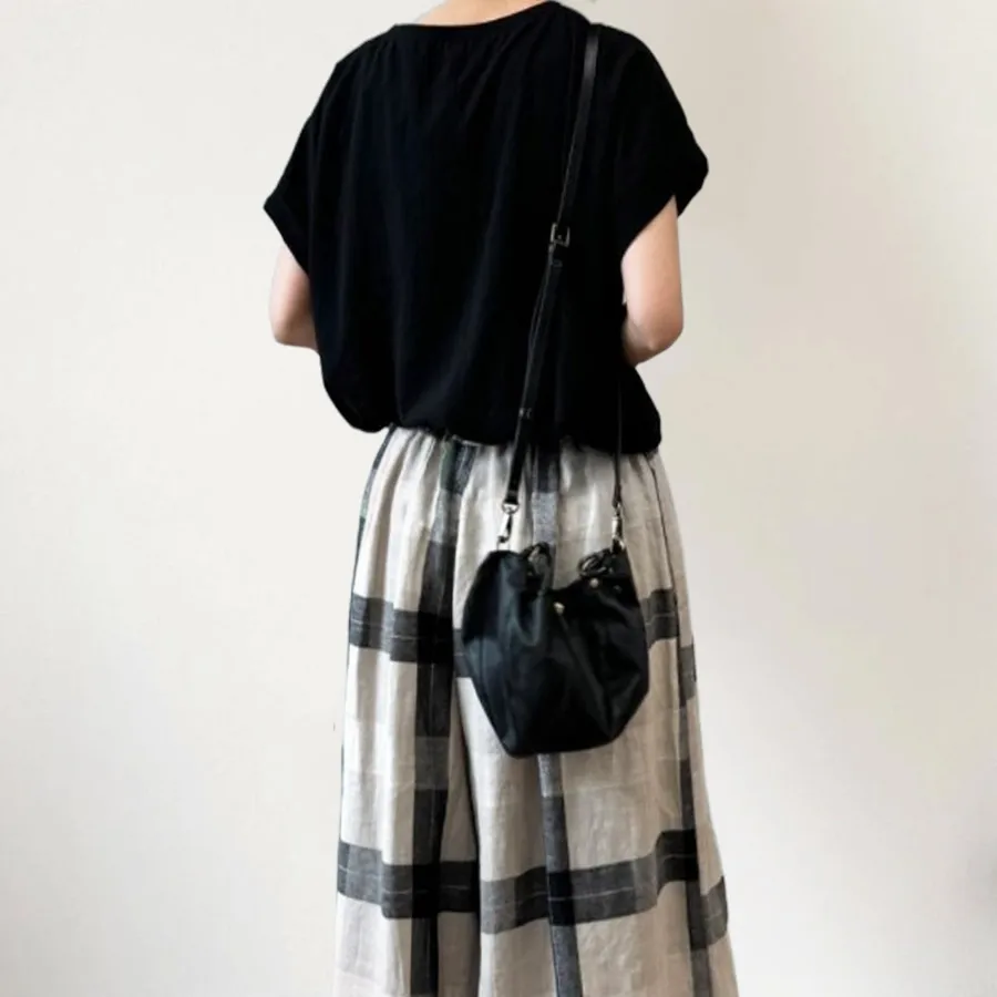 休閑套裝 格子寬褲套裝 短袖套裝 圓領短袖+闊腿褲兩件套