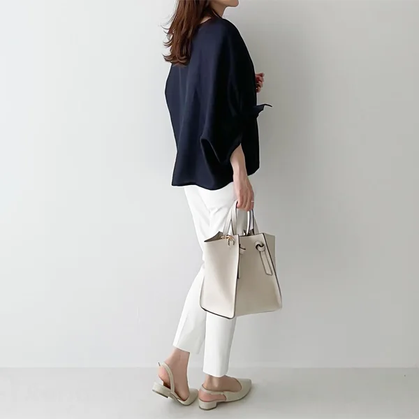 蝴蝶結綁帶 棉麻簡約圓領套頭連肩七分袖襯衫 上衣TOP喇叭袖寬鬆遮肉顯瘦