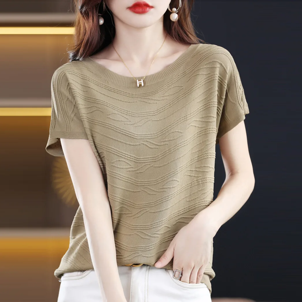 簡約好搭 圓領 天絲 針織 百搭 冰絲 打底 短袖 T恤