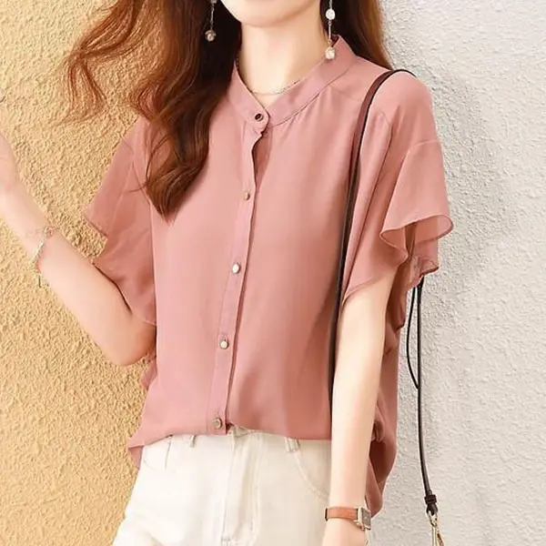 透膚清涼百搭雪紡襯衫 寬鬆顯瘦上衣 飛飛袖飛鼠袖 喇叭袖 荷葉邊 花邊 純色襯衫