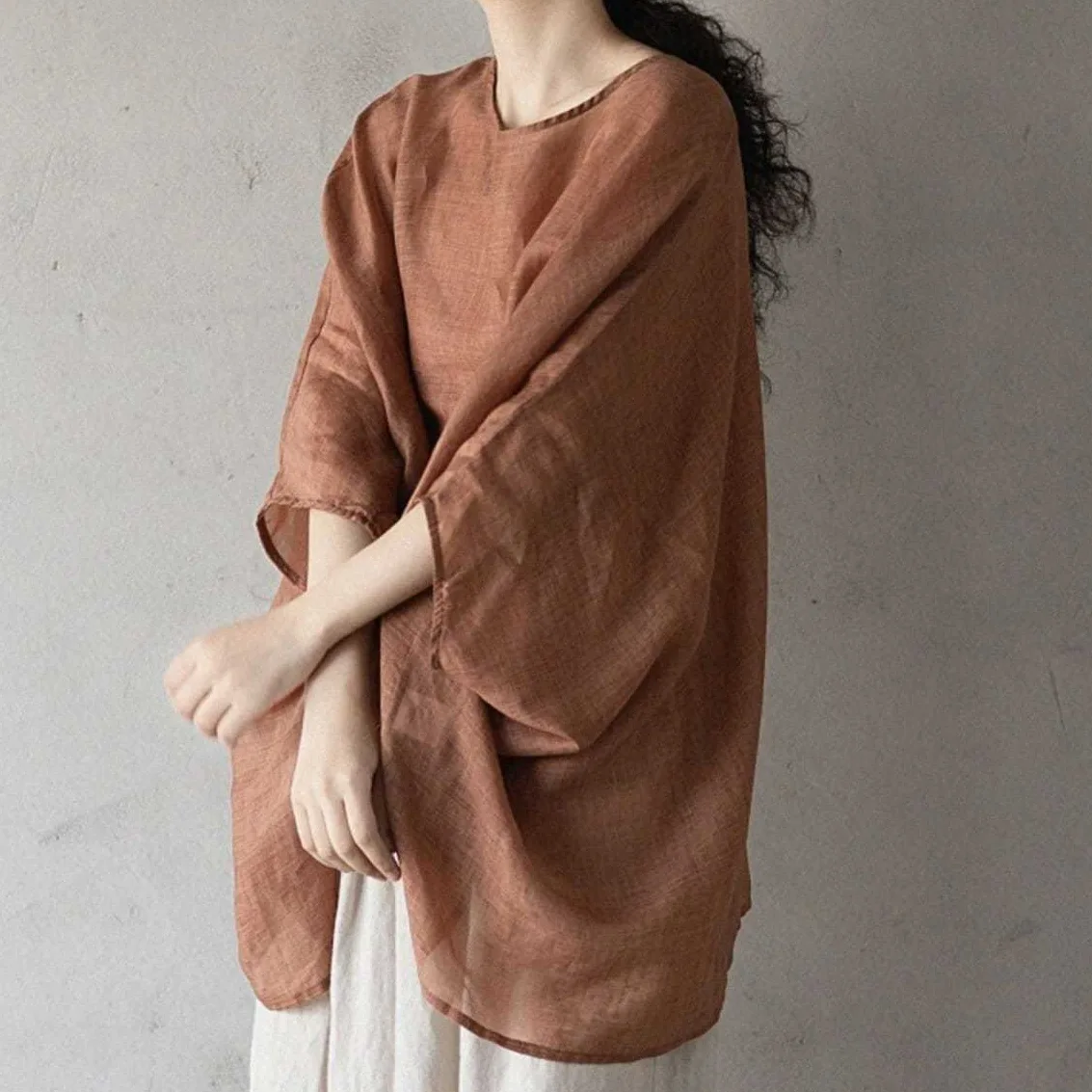 文藝 寬鬆 百搭 夏季新品 蝙蝠袖 大尺碼 防曬服 襯衫