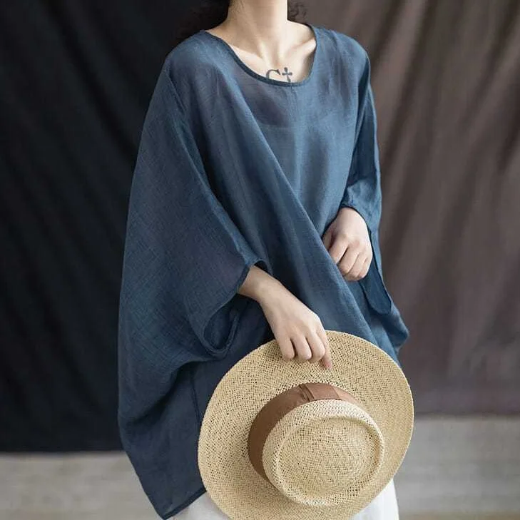 文藝 寬鬆 百搭 夏季新品 蝙蝠袖 大尺碼 防曬服 襯衫