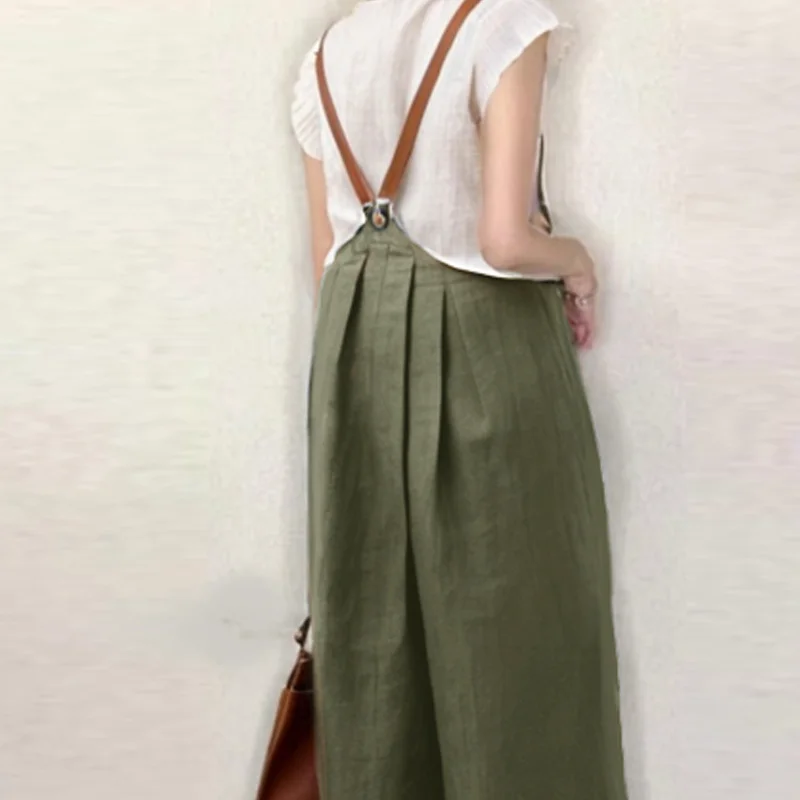 實現一件穿搭理想 無袖可調節背帶褲 夏日搭配女拼接紐扣 吊帶褲背心褲休閒褲