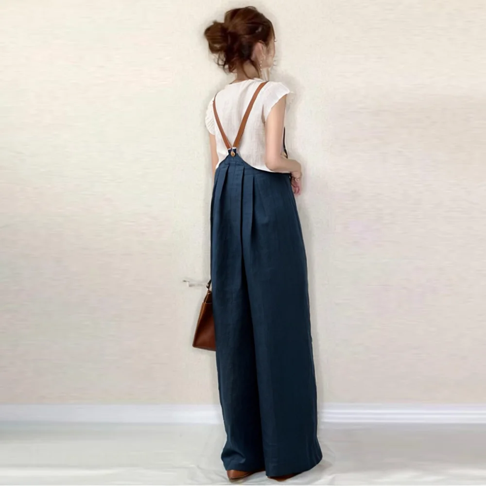 實現一件穿搭理想 無袖可調節背帶褲 夏日搭配女拼接紐扣 吊帶褲背心褲休閒褲