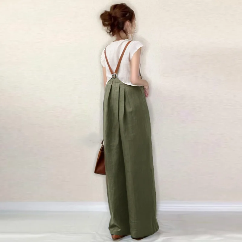 實現一件穿搭理想 無袖可調節背帶褲 夏日搭配女拼接紐扣 吊帶褲背心褲休閒褲