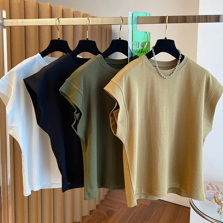 韓國 設計感 小眾 飛天袖 寬鬆 純棉 無袖 T恤