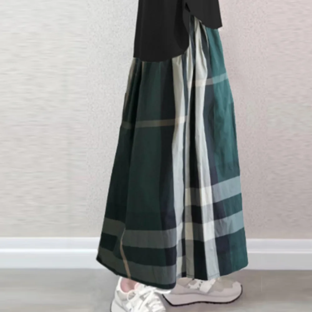 超柔親膚百搭 連帽 短袖 上衣+格子 半身裙 兩件套