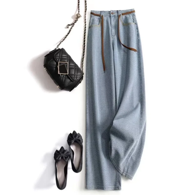 时髦 肌理設計感 高腰 牛仔褲 直筒 窄版 闊腿 拖地褲