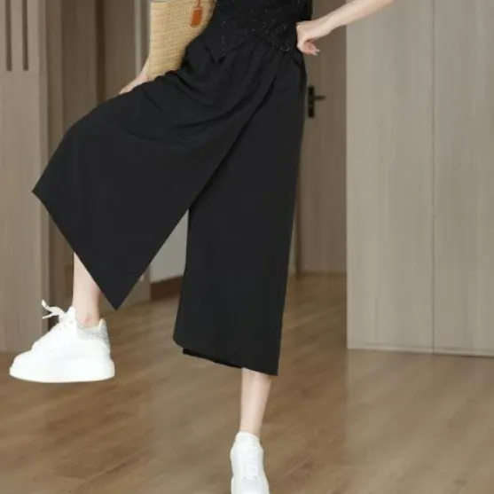 簡約 百搭 寬鬆 設計感 不走光 八分寬褲