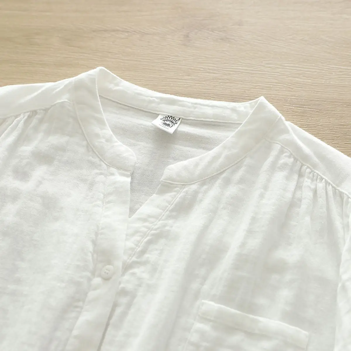 韓版 復古 小V領 寬鬆 休閒 簡約 七分袖 襯衫