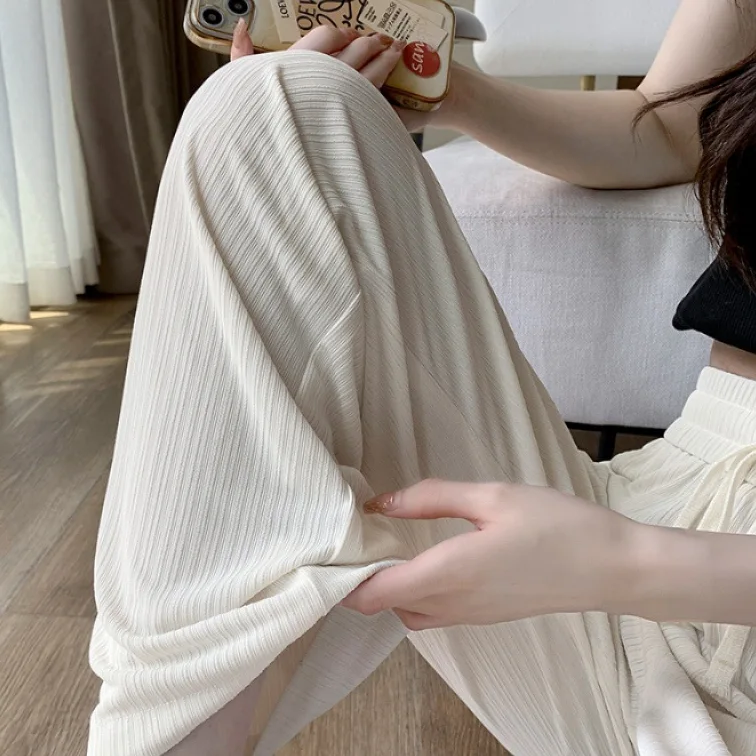 淺綠色 冰絲 闊腿褲 防蚊  高腰 垂感 窄版 直筒 涼涼褲 寬褲