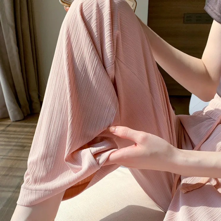 淺綠色 冰絲 闊腿褲 防蚊  高腰 垂感 窄版 直筒 涼涼褲 寬褲