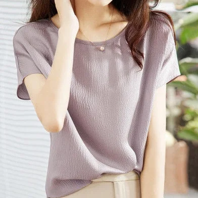 知性美型 慵懶百搭 雪紡 優雅 涼感 顯瘦 清新 T恤