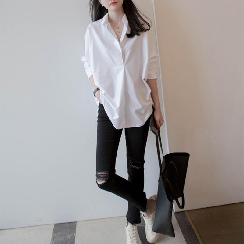 港風 慵懶風 棉白襯衫 小眾氣質 寬鬆顯瘦 休閒襯衣