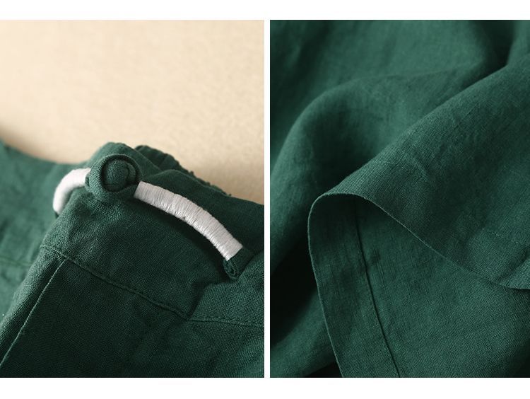 女棉麻五分中褲直筒休閒高腰亞麻寬腿短褲