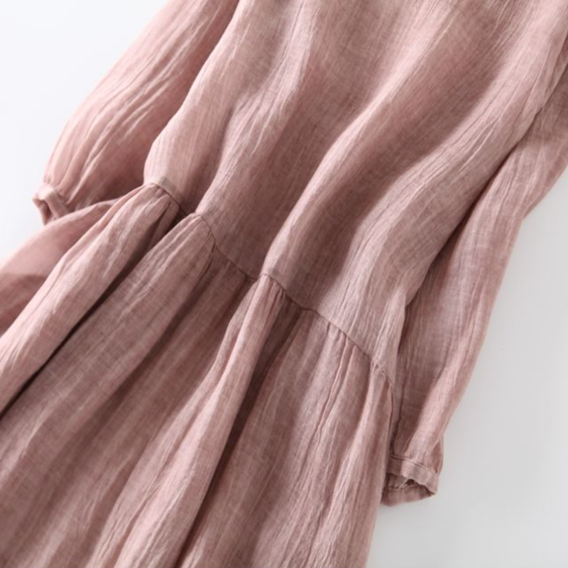 洋裝 日系 棉麻 洋氣 高級 飄逸 亞麻 大擺長裙 棉麻洋裝