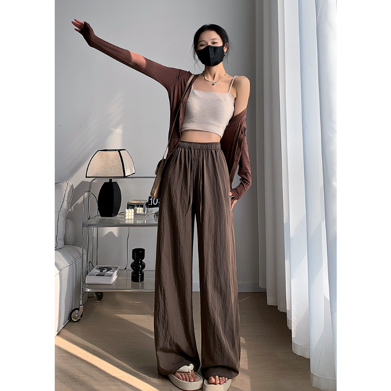 冰絲皺寬褲薄款高腰垂感日系慵懶直筒褲肌理感褶皺休閒褲女
