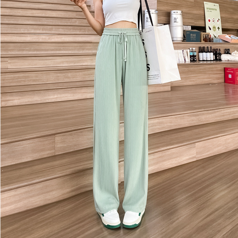 淺綠色 冰絲 闊腿褲 防蚊  高腰 垂感 窄版 直筒 涼涼褲 寬褲
