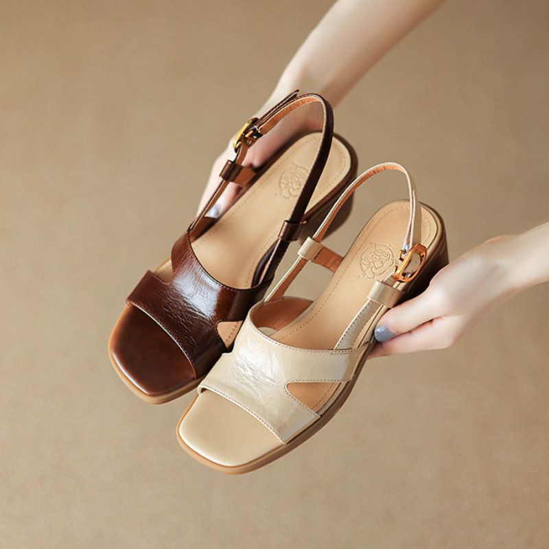 舒適好穿 簡約 時尚 方頭鞋 帶子扣 一字式扣帶 素面 魚嘴鞋 涼鞋