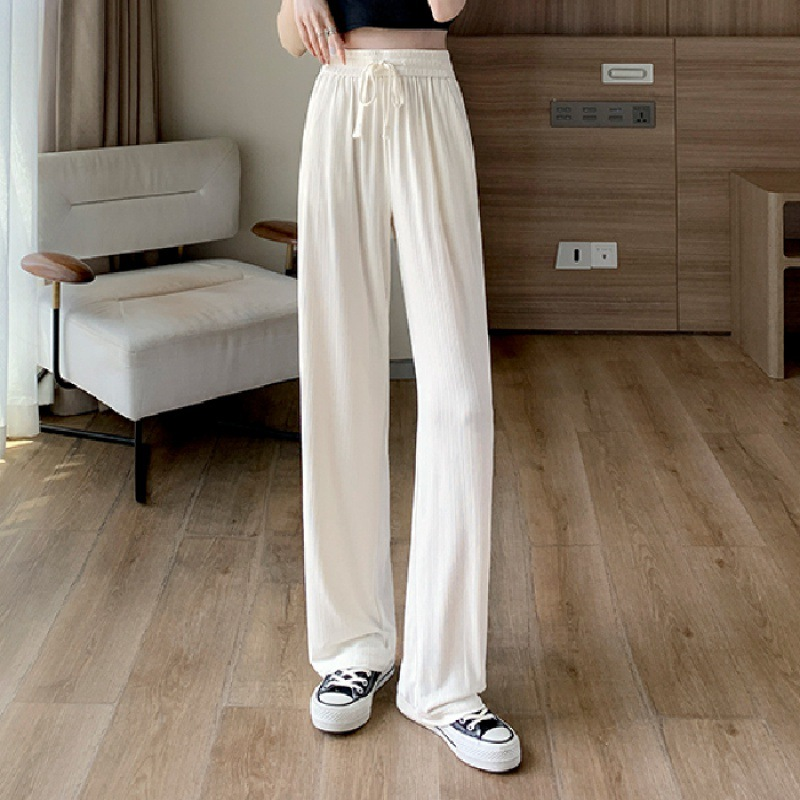 淺綠色 冰絲 闊腿褲 防蚊  高腰 垂感 窄版 直筒 涼涼褲 寬褲