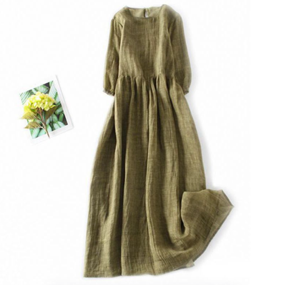 洋裝 日系 棉麻 洋氣 高級 飄逸 亞麻 大擺長裙 棉麻洋裝