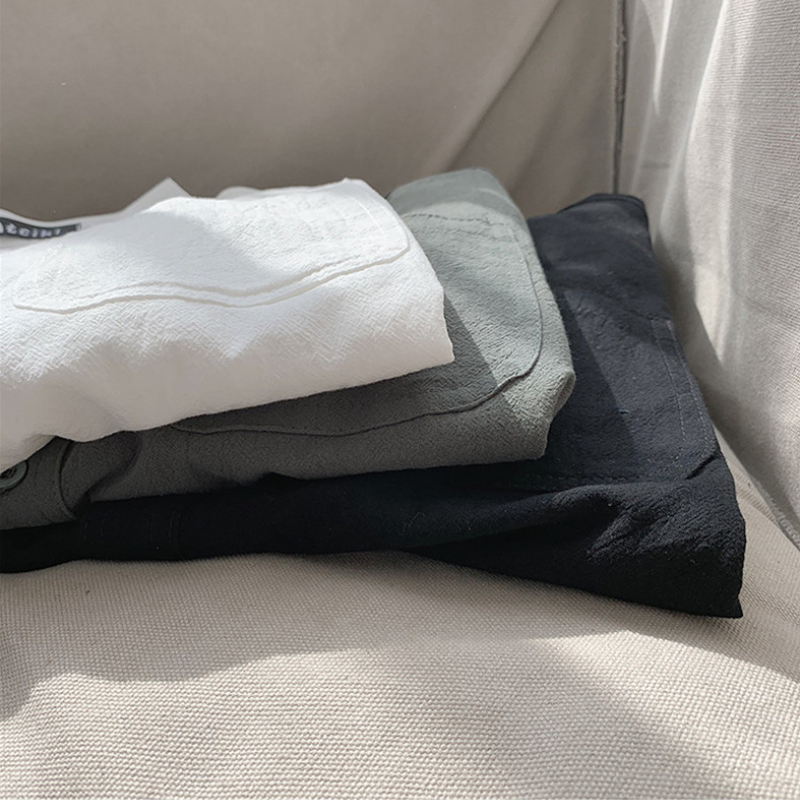 簡約 休閒 輕薄 文藝風 復古 單排扣 素面 立領 襯衫