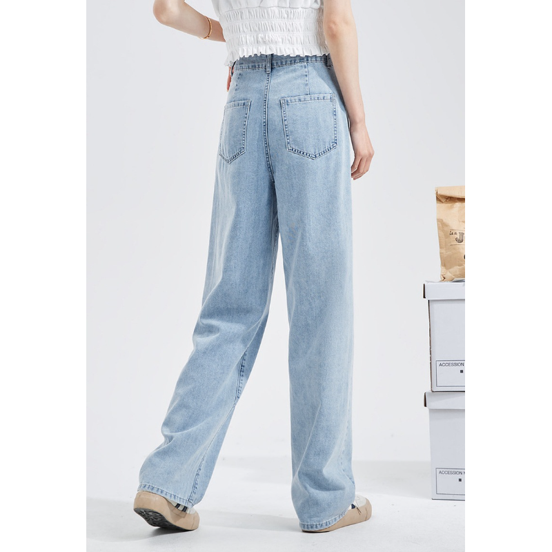 顯高顯瘦新版寬褲 垂感拖地長牛仔褲 高腰直筒牛仔褲 S-2XL 大碼胖mm闊腿寬鬆垂感拖地長褲
