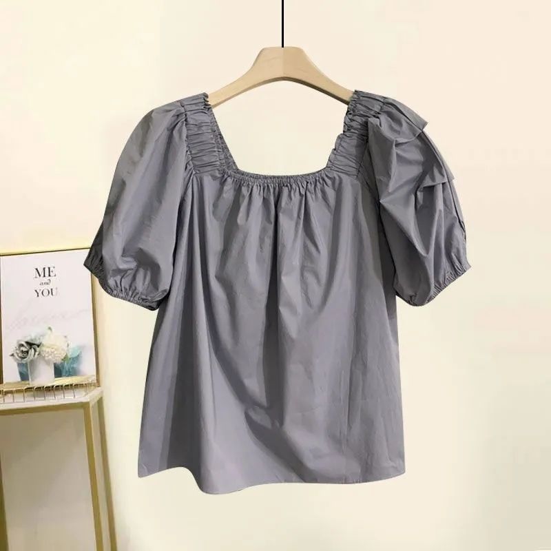 【單品可選】方領寬鬆泡泡袖襯衫+寬鬆高腰顯瘦工裝短褲套裝