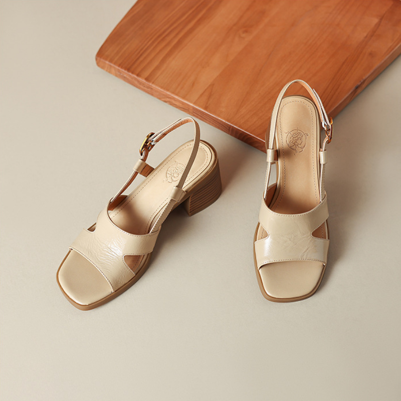 舒適好穿 簡約 時尚 方頭鞋 帶子扣 一字式扣帶 素面 魚嘴鞋 涼鞋