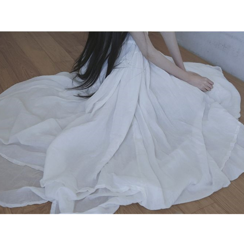 黑白超長不規則大擺吊帶洋裝