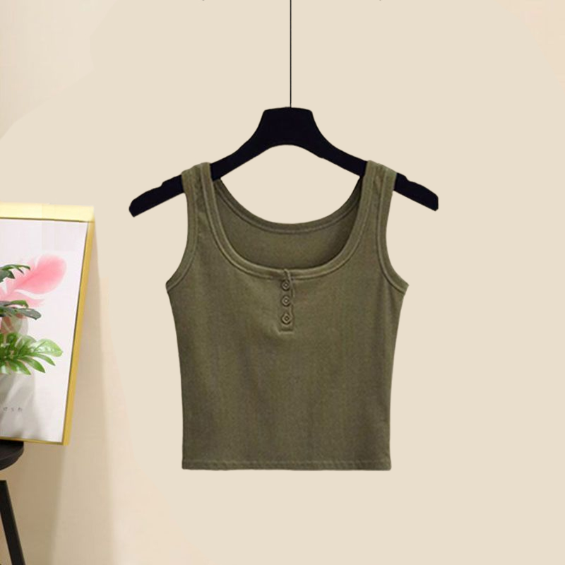 【穿搭一整套】整套特價$1165 韓版優雅風簡約復古紐扣背心+百搭襯衫+捲邊牛仔短褲套裝