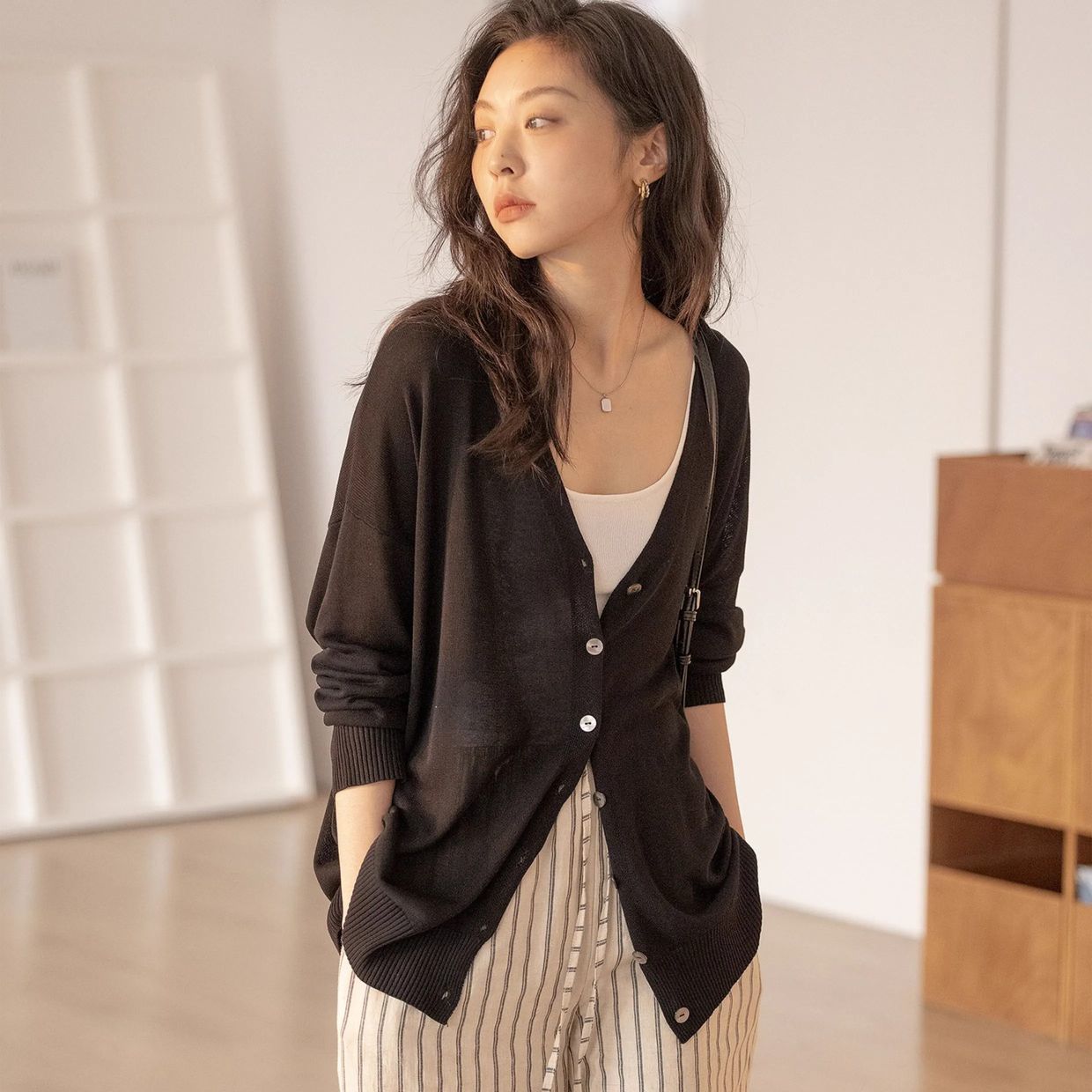 韓版防曬針織開衫 百搭輕薄寬鬆氣質垂感長袖外穿上衣FASHION