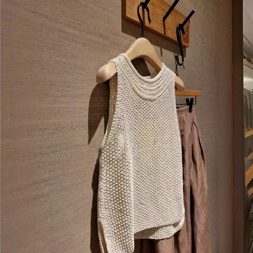 【單品購買】高級時尚氣質兩件套 無袖垂墜感 休閒韓風背心+闊腳寬褲 針織緞面慵懶風穿搭