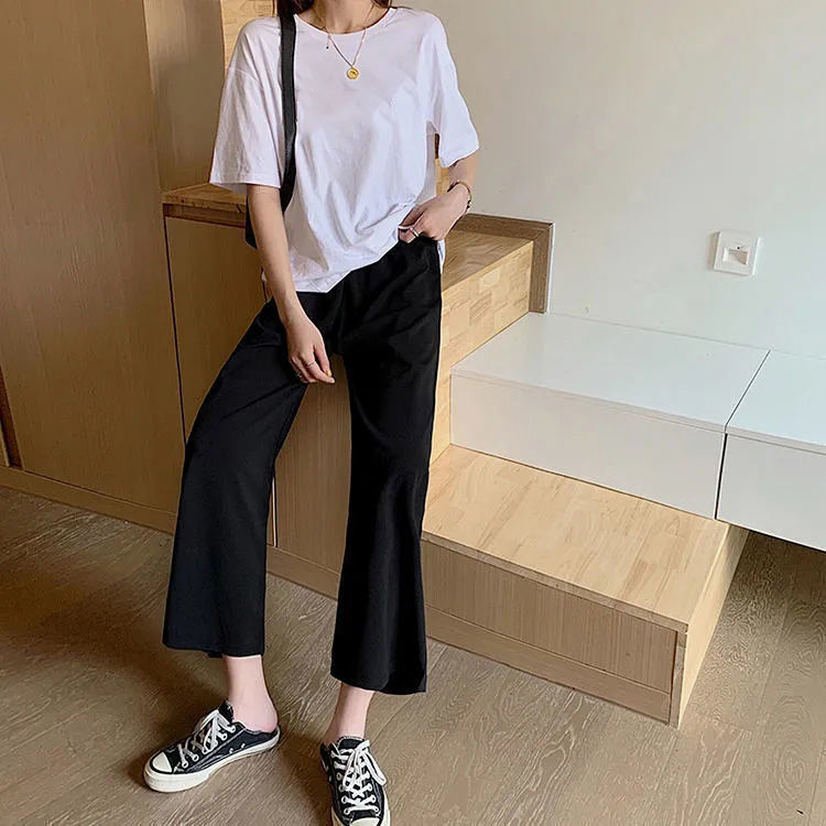 三件套裝 韓版純色寬鬆短袖T 白T 馬甲背心 闊腳寬褲三件套