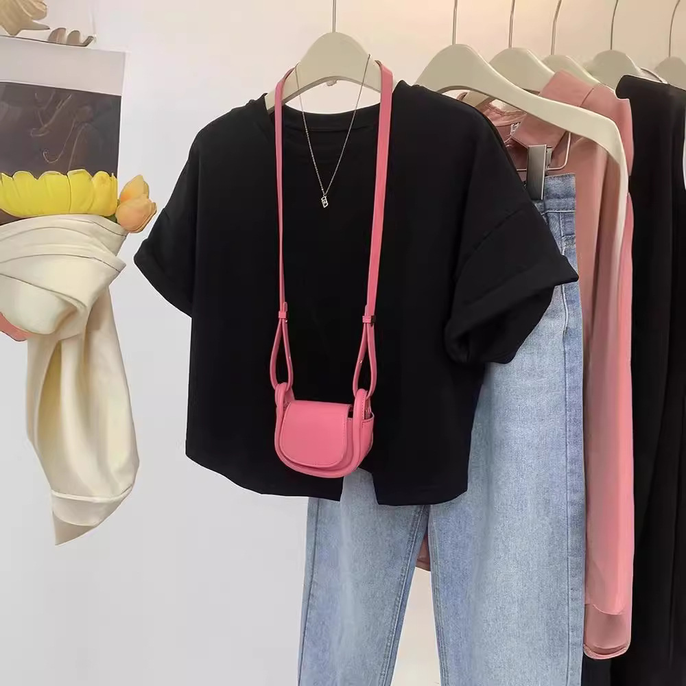 百搭時髦 設計感 開叉 純色 顯瘦 純棉 圓領 不規則 短袖 T恤